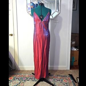 90s Iridescent Pink/purple Slip Dress Worh Rhinestone Trim